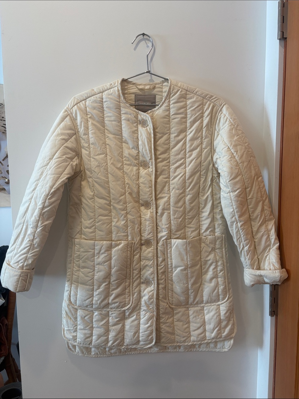 Everlane Quilted Button-Front Jacket - Cream